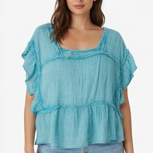 C&C California Teal Ruffle Blouse